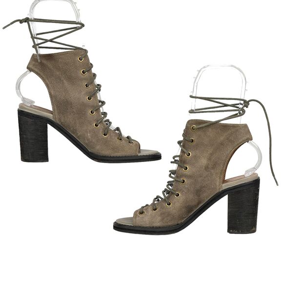 Jeffrey Campbell x Free People Boho Heels SZ 7.5 Open Toe Lace Front Booties - Picture 4 of 11